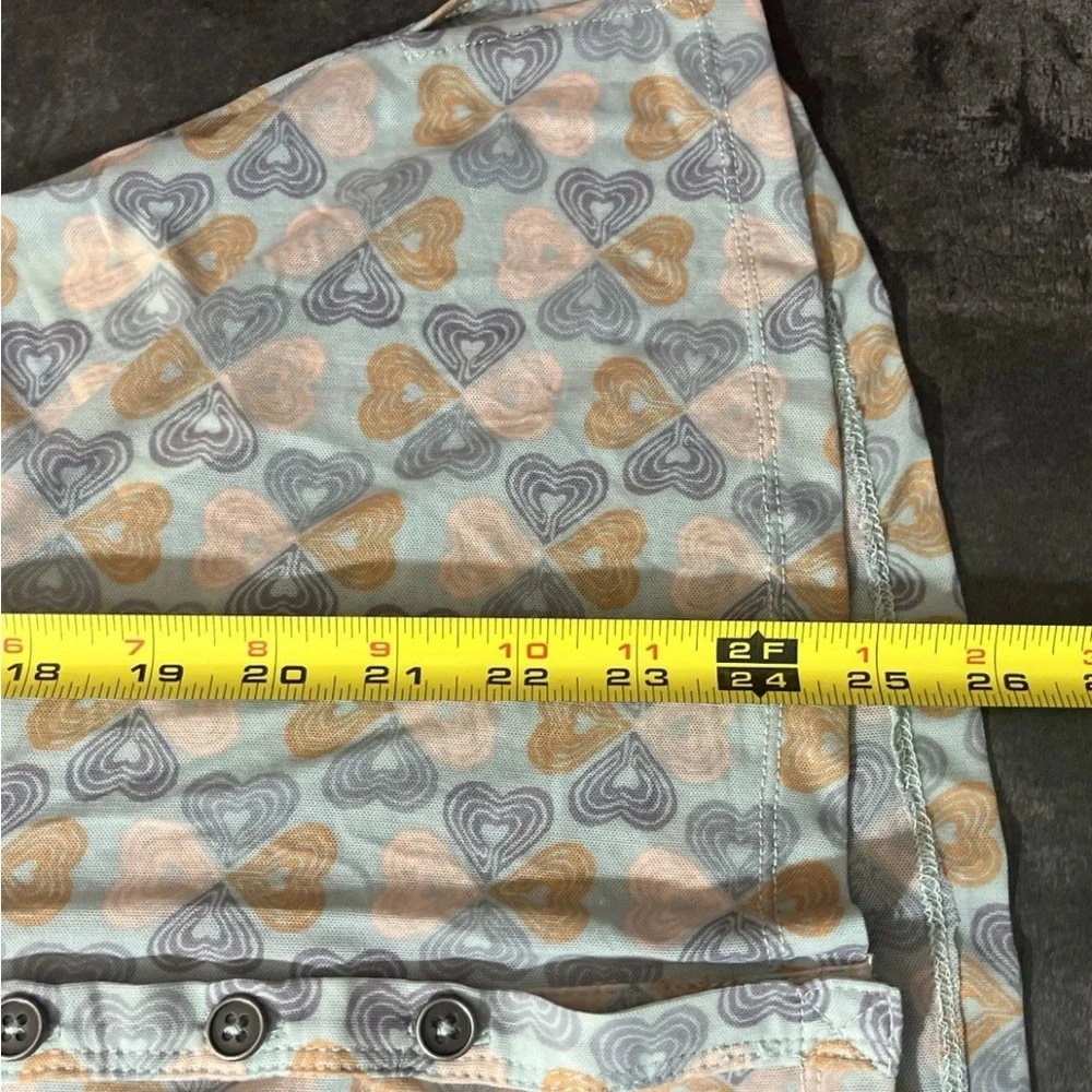 Free People Size XS Mesh Sheer Top Button Front Heart Print Stretch NWOT - Picture 9 of 9